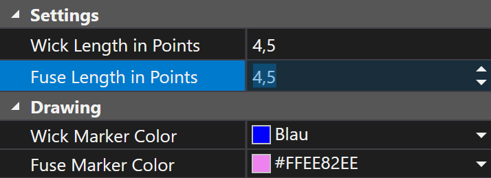 Fuse Wick Marker Settings