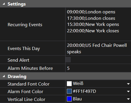 Time Events Settings